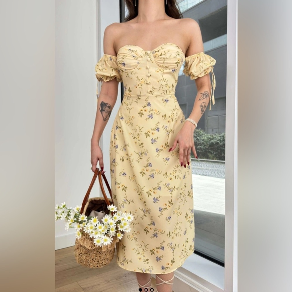 House of CB Yellow Floral Midi Dress
